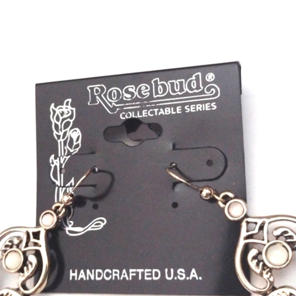 ROSEBUD COLLECTION SILVER CREAM CABOCHON STONE & CRYSTAL HOOK 2" EARRINGS-NWT - Picture 8 of 9